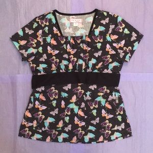 Koi Audrey Butterflies Scrub Top Size X-Small